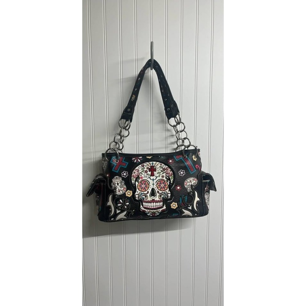 Cowgirl Trendy Sugar Skull Cross Shoulder Bag Black Western Rockabilly Purse